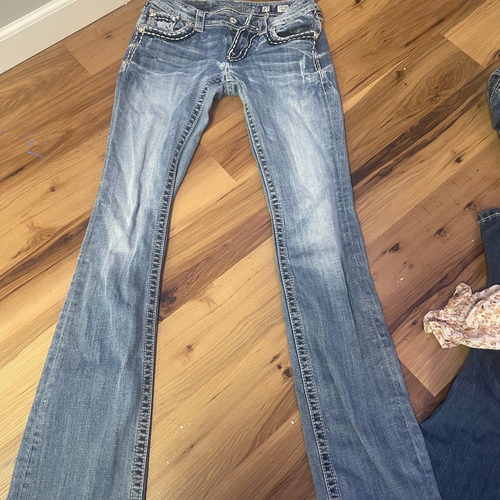 Miss Me Blue Boot Cut Jeans with Distressed Look